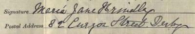 Jane Maria Brindley signature 1911 Signature on 1911 Census Return
