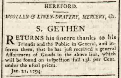 Gethen Advert 1794