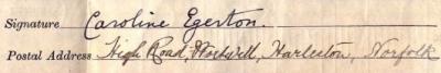 Caroline Egerton 1911 signature Signature on 1911 Census Return